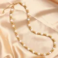 Detailed view of luxury stainless steel gold beads and white imitation pearl necklace - Gold White 6mm