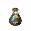 Macro detail of teardrop faceted labradorite essential oil diffuser bottle pendant - Labradorite / Silver-Tone Accessories