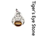 Natural brown tiger eye stone Maitreya Buddha pendant necklace with silver-tone metal finish - Tiger's Eye
