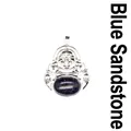 Laughing Buddha necklace pendant with blue sandstone inlay in silver-tone finish - Blue Sandstone