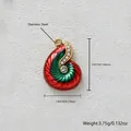 Stainless steel red and green enamel conch pendant with zirconia. - Red and Green Enamel Conch Pendant Only (Without Chain) (D183)