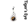 Elegant silver-toned pendant featuring a round Tiger Eye stone and CZ accents. - Tiger's Eye