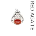 Laughing Buddha pendant necklace with red agate stone inlay in polished silver finish - Red Agate