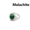 Elegant malachite stone ring with micro-pave crystals and adjustable silver-plated band. - Malachite