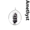 Handmade tree of life wire wrapped amethyst hexagonal column pendant jewelry necklace - Amethyst (Silver)