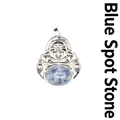 Natural blue spot stone Laughing Buddha pendant necklace with silver-tone metal finish - Blue Spot Jasper