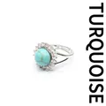 Elegant adjustable silver ring featuring a round turquoise stone and zircon micro-pave - Turquoise
