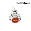 Maitreya Buddha pendant necklace with oval red stone in silver-toned setting. - Red Jasper