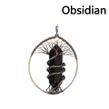 Handmade wire wrapped Tree of Life necklace pendant with black obsidian crystal - Obsidian (Antique Bronze)
