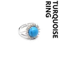 Elegant adjustable silver ring featuring a central blue turquoise stone surrounded by micro-pave crystals - Blue Turquoise
