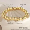 Elegante pulsera de cuentas de acero inoxidable chapado en oro de 18K con cuentas de 8mm y 6mm - Dorado