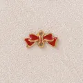 Vergoldeter Edelstahl Anhänger mit rotem Emaille-Bogen für DIY-Schmuckherstellung - Lange Schleife / 3er-Pack / Rot