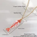 Golden stainless steel fishbone pendant necklace with red and white enamel finish - Orange (NAF08-5)