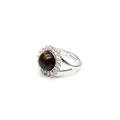 Adjustable silver-tone ring featuring a round tiger eye stone halo design - Tiger's Eye