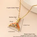 Stainless steel gold plated mermaid tail pendant necklace with vibrant zircon accents - Necklace (Corn Chain & Mermaid Tail Pendant) (NAK07-1) / Orange