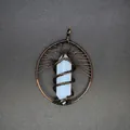 Handmade opalite hexagonal crystal pillar pendant necklace with copper wire tree of life - Opalite (Ancient Bronze)