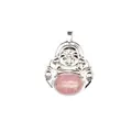 Silver laughing Buddha pendant with natural pink rhodochrosite stone inlay - Rhodonite