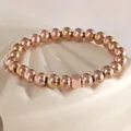 Pulsera de cuentas de acero inoxidable en oro rosa con cuenta geométrica cuadrada - Rosa oro