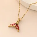 Elegant gold-plated stainless steel necklace featuring a red enamel mermaid tail pendant - Necklace (Corn Chain & Mermaid Tail Pendant) (NAK07-2) / Red