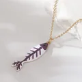 Stainless steel necklace with purple and white enamel fishbone pendant - Purple (NAF09-3)