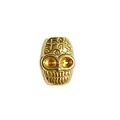 Gold-plated stainless steel skull bead with engraved cross and swirls for DIY jewelry making - Decorated Skull Bead