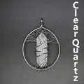Handmade Tree of Life silver wire wrapped clear quartz hexagonal pillar crystal pendant - Clear Quartz (Silver)