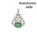 Laughing Buddha pendant featuring natural green aventurine jade stone in silver finish - Aventurine Jade