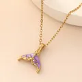 Gold-plated stainless steel mermaid tail necklace with purple enamel and pink stones - Necklace (Corn Chain & Mermaid Tail Pendant) (NAK07-3) / Purple