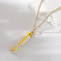 Minimalist gold stainless steel necklace with a yellow and white enamel fish pendant - Yellow (NAF08-10)