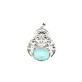 Detailed natural turquoise stone Maitreya Buddha necklace pendant with silver finish - Turquoise