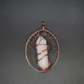 Handmade tree of life copper wire wrapped clear quartz hexagonal point pendant necklace - Clear Quartz (Rose Gold)