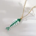 Gold-plated stainless steel necklace featuring a green and white enamel fish bone pendant - Green (NAF08-6)