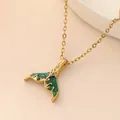 Gold-plated mermaid tail necklace with green enamel and emerald-colored stones - Necklace (Corn Chain & Mermaid Tail Pendant) (NAK07-4) / Green
