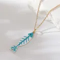 Stainless steel chain necklace with a blue and white enameled fish bone pendant - Blue (NAF08-7)