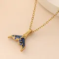 Gold plated stainless steel mermaid tail necklace with blue enamel and crystals inlay - Blue