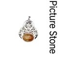 Elegant Laughing Buddha pendant necklace featuring natural picture stone in silver-tone - Jasper