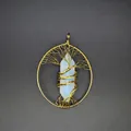 Handmade wire wrapped Tree of Life pendant with a white opalite hexagonal crystal pillar - Opalite (Gold)