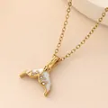 Gold-plated stainless steel mermaid tail pendant necklace with white enamel - White