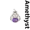 Natural amethyst gemstone pendant featuring a smiling Maitreya Buddha in a silver finish. - Amethyst