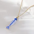 Stainless steel necklace with blue and white striped fish bone enamel pendant - Dark Blue (NAF09-2)