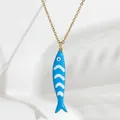 Gold-plated stainless steel chain necklace with a blue and white striped fish pendant. - Blue & White Stripes
