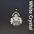 Polished silver Maitreya Laughing Buddha pendant featuring natural white crystal stone - White Crystal