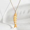 Trendy yellow enamel fish pendant on a delicate gold-toned stainless steel chain - Yellow White Striped