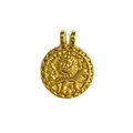 18K gold plated stainless steel round coin pendant with vintage relief sun and lion - Vintage Coin Lion Style (HY-832)