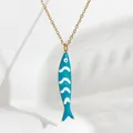 Elegant gold stainless steel necklace featuring a blue striped fish oil pendant. - Dark Green White Striped