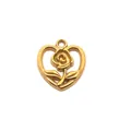 Gold-plated stainless steel heart pendant with rose flower for DIY jewelry making - Rose in Heart Style (HY-614)