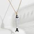 Gold-plated stainless steel necklace with black and white enamel fish pendant - Black and White Striped
