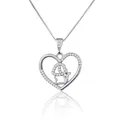 Detailed view of silver heart necklace with zircon-studded dog silhouette design - Monkey