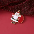 Festlicher Weihnachtsmann-Emaille-Anhänger vergoldet für DIY-Schmuckherstellung - Weihnachtsmann (Mit Sack) / 27.4mmx23.7mmx2.3mm