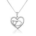 Detailed close-up view of a silver heart pendant with zodiac sheep and zircon stones - Sheep